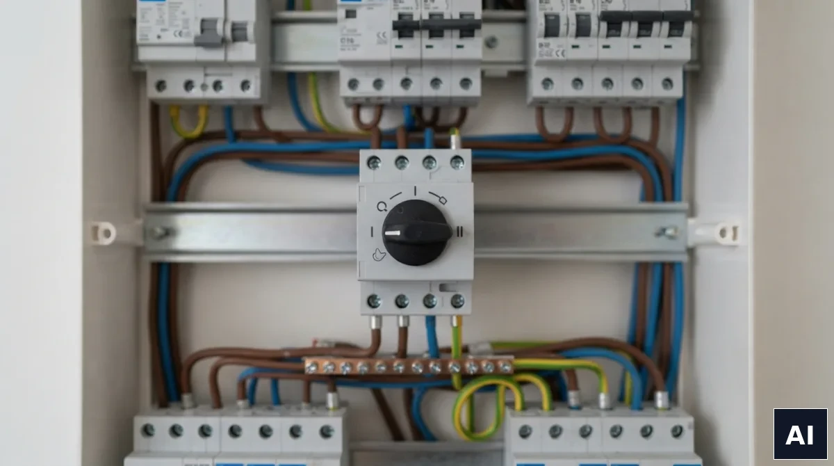 Przełącznik źródeł zasilania zamontowany w domowej rozdzielnicy elektrycznej